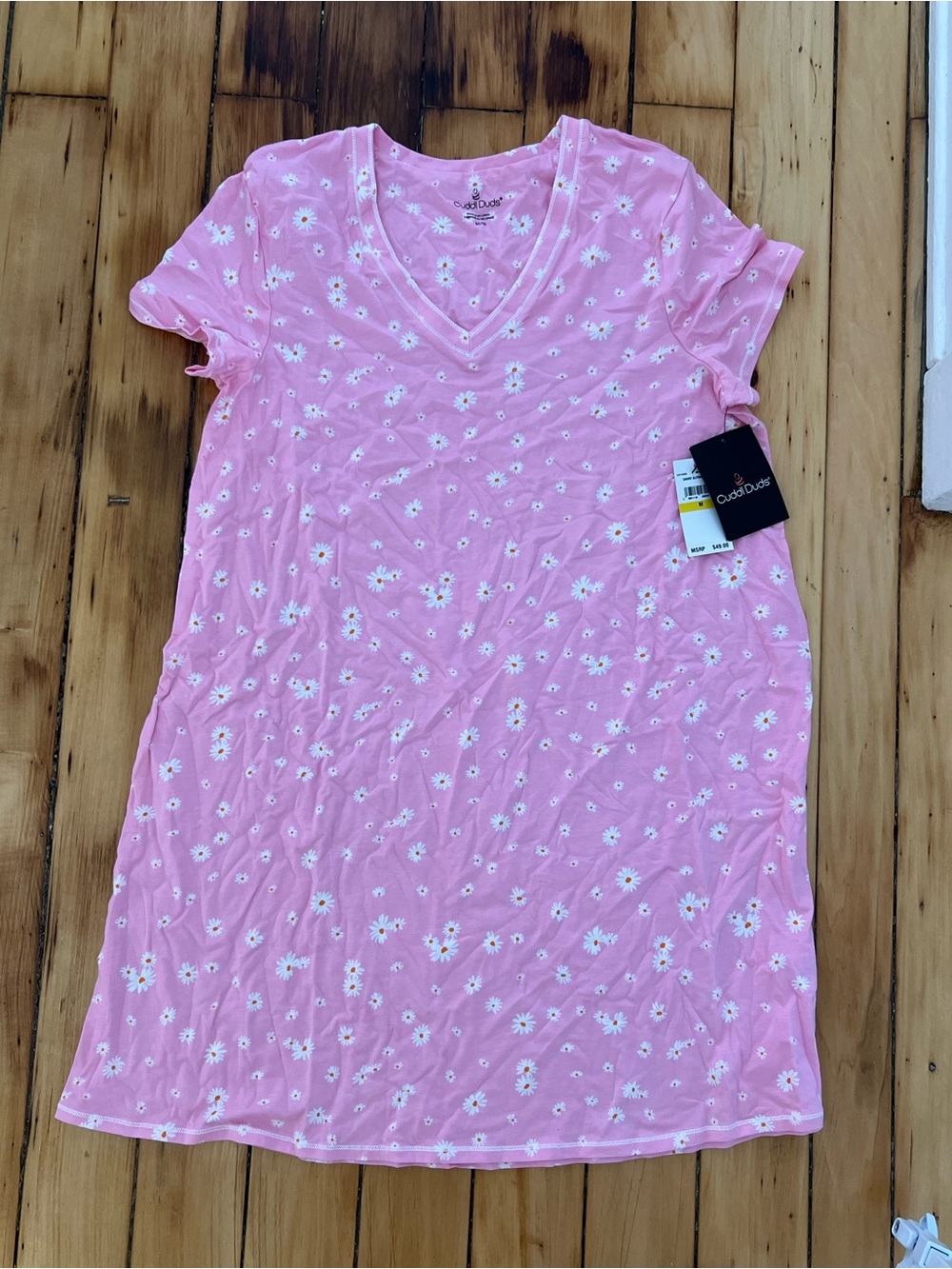 Cuddl Duds Pink Daisy V-Neck Nightdress